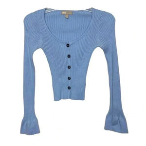 ASOS Blue Cropped Bell-sleeve Cardigan Sweater